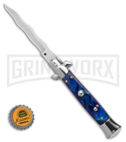 9" Anomaly Stiletto Blue Pearlex Automatic Knife - Satin Kriss -Kershaw Store 9in Anomaly Stiletto Blue Pearlex AK Satin Kriss BHQ 162171 td size large