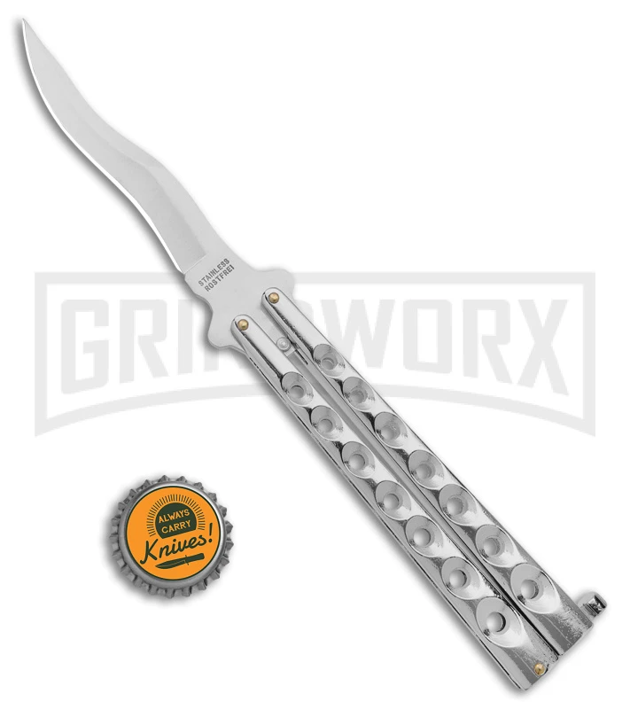 Kriss Blade Silver Butterfly Balisong Knife - Satin Plain 6 Kriss Blade Silver Butterfly Balisong Knife - Satin Plain - Image 4
