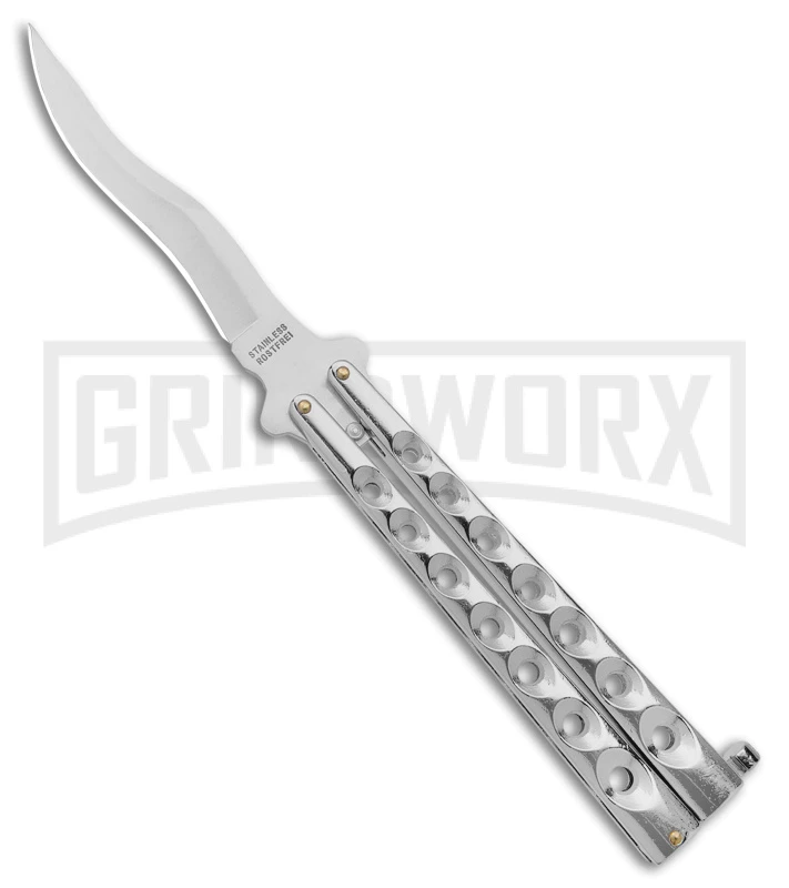 Kriss Blade Silver Butterfly Balisong Knife - Satin Plain 3 Kriss Blade Silver Butterfly Balisong Knife - Satin Plain