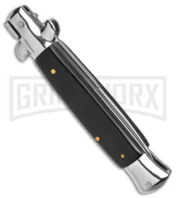 9" Anomaly Stiletto Black Pearlex Automatic Knife - Satin Bayo -Kershaw Store 9in anomaly stiletto black pearlex ak satin bayo gx 4255 td side large