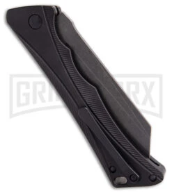 AKC Smarty Black Automatic Knife Reverse Tanto - Black SW Plain -Kershaw Store AKC Smarty Automatic Knife Button Lock Black Aluminum Stonewash side kc large