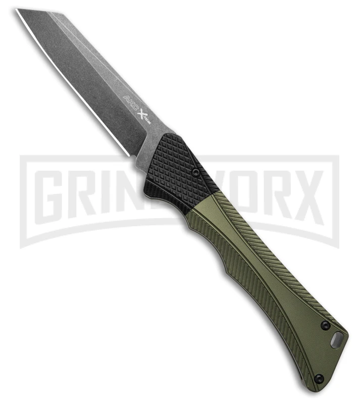AKC Smarty Green W/Black Bolster Automatic Knife Reverse Tanto - Black SW Plain 3 AKC Smarty Green W/Black Bolster Automatic Knife Reverse Tanto - Black SW Plain