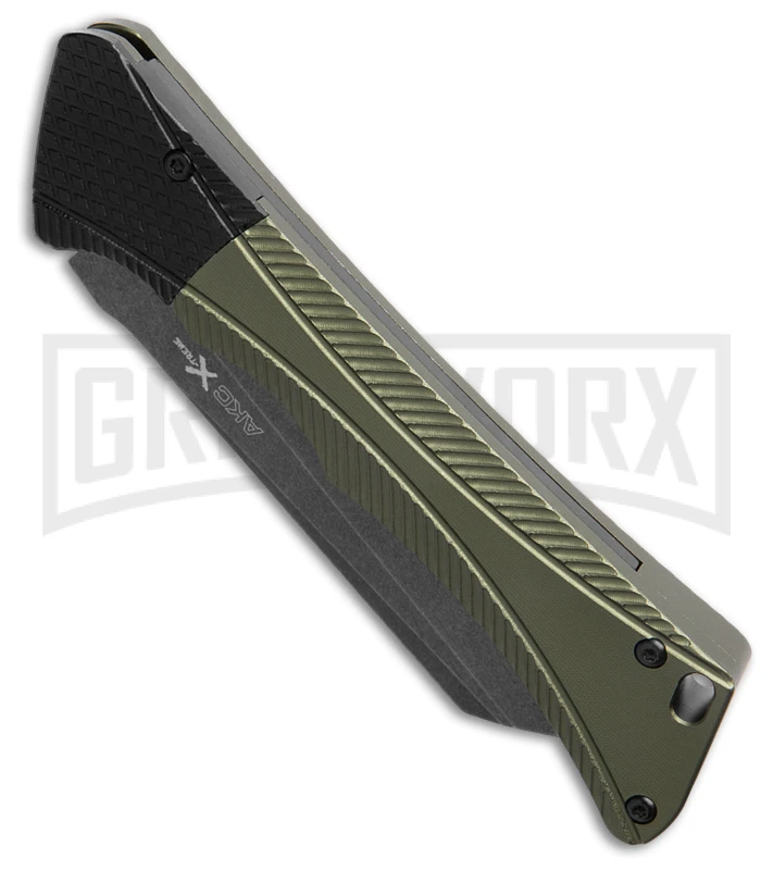 AKC Smarty Green W/Black Bolster Automatic Knife Reverse Tanto - Black SW Plain 4 AKC Smarty Green W/Black Bolster Automatic Knife Reverse Tanto - Black SW Plain - Image 2