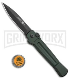 AKC X-treme Ace Dark Green Automatic Knife - Black Plain -Kershaw Store AKC X TREME ACE Side Opening Automatic Knife Green Black BHQ 100385 kp bottle cap large