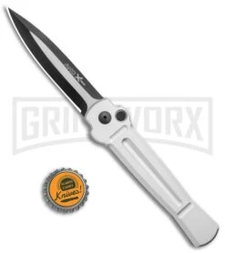 AKC X-treme Ace Silver Automatic Knife - Two Tone -Kershaw Store AKC X Treme Ace Auto Silver TT BHQ 136143 jr bottlecap large