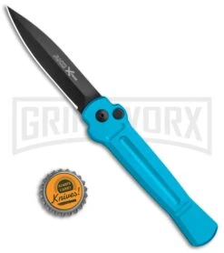 AKC X-treme ACE Light Blue Automatic Knife - Black -Kershaw Store AKC X treme Ace Auto Light Blue Black ACE LBLB BHQ 115396 jr bottlecap large