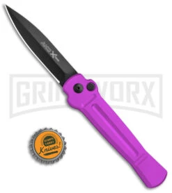 AKC X-treme Ace Purple Automatic Knife - Black Plain -Kershaw Store AKC X treme Ace Auto Purple Black BHQ 179221 jr bottlecap large