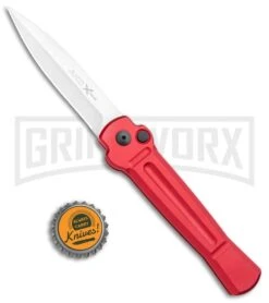 AKC X-treme Ace Red Automatic Knife - Satin Plain -Kershaw Store AKC X treme Ace Auto Red Satin BHQ 105468 jr bottlecap large