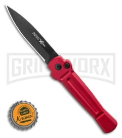 AKC X-treme Ace Red Automatic Knife - Black Plain -Kershaw Store AKC X treme Ace Automatic Knife Red 3.6 Black BHQ 123056 LS Bottlecap large