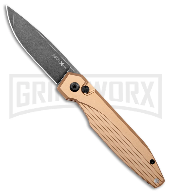 AKC X-treme Dandy Tan Aluminum Automatic Knife - Black Stonewash 3 AKC X-treme Dandy Tan Aluminum Automatic Knife - Black Stonewash
