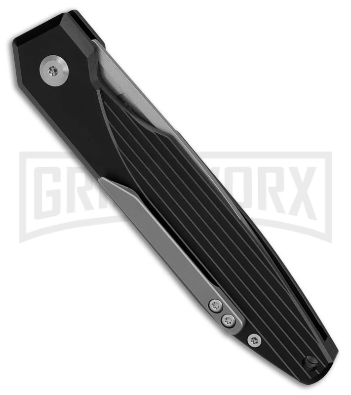 AKC X-treme Dandy Black Aluminum Automatic Knife - Stonewash Plain 5 AKC X-treme Dandy Black Aluminum Automatic Knife - Stonewash Plain - Image 3