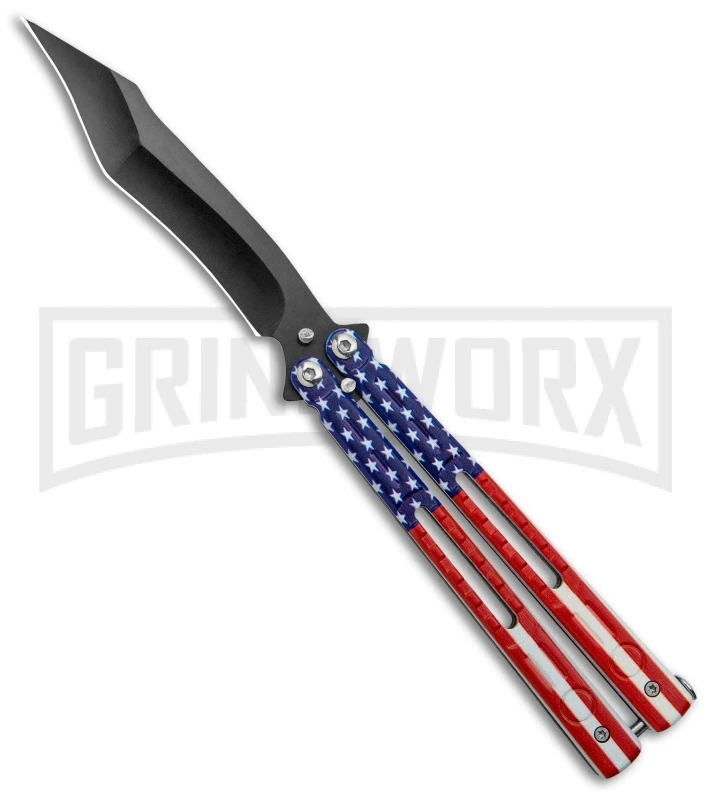 American Flag Balisong Butterfly Knife Black - Blade Pain 3 American Flag Balisong Butterfly Knife Black - Blade Pain