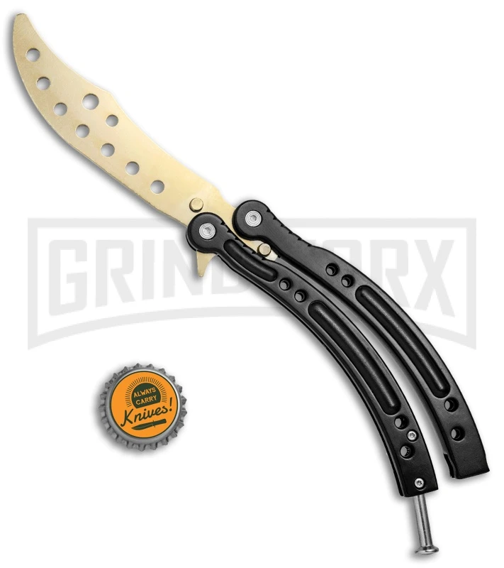 Andux CS Black Balisong Butterfly Trainer - Gold Holes 6 Andux CS Black Balisong Butterfly Trainer - Gold Holes - Image 4
