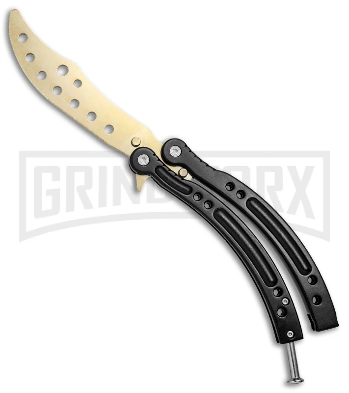 Andux CS Black Balisong Butterfly Trainer - Gold Holes 3 Andux CS Black Balisong Butterfly Trainer - Gold Holes
