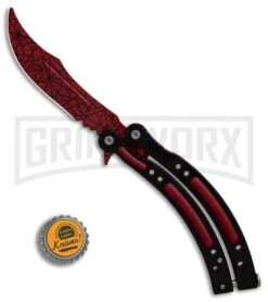 Andux CS Balisong Black Butterfly Knife W/ Red Inlays - Bowie Red Spider Web -Kershaw Store Andux CS Balisong Black Butterfly Red Inlays Bowie Red Spider Web GX 32300 er bottlecap large