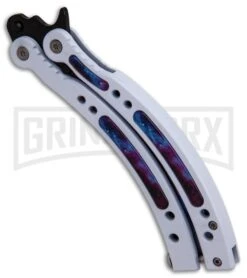 Andux CS Balisong White Butterfly Knife W/ Stardust Inlays - Bowie Stardust -Kershaw Store Andux CS Balisong White Butterfly Stardust Inlays Bowie Stardust GX 32298 er spine large