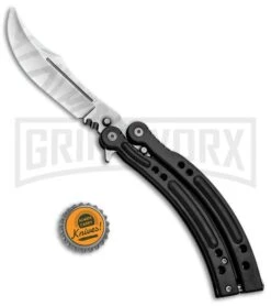 Andux CS Black Balisong Butterfly Knife W/ Black Inlays - Bowie Satin Plain -Kershaw Store Andux CS Black Balisong Butterfly Black Inlays Bowie Satin Plain PK 8 GX 33140 jr bottlecap large