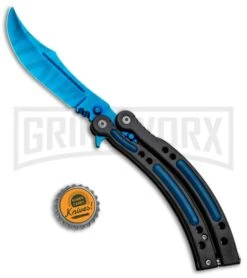 Andux CS Black Balisong Butterfly Knife W/ Blue Inlays - Bowie Blue Plain -Kershaw Store Andux CS Black Balisong Butterfly Blue Inlays Bowie Blue Plain PBF4T BF310477 4 GX 33138 jr bottlecap large