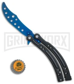 Andux CS Black Balisong Butterfly Trainer - Blue Holes -Kershaw Store Andux CS Black trainer blue holes BP 24579 er bottlecap large