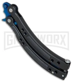 Andux CS Black Balisong Butterfly Trainer - Blue Holes -Kershaw Store Andux CS Black trainer blue holes BP 24579 er spine large