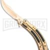 Andux CS Gold Balisong Butterfly Knife W/Black Inlays- Plain 1 Andux CS Gold Balisong Butterfly Knife W/Black Inlays- Plain -Kershaw Store Andux CS Gold Balisong Butterfly Black Inlay Bowie Plain GX 35606 jr large