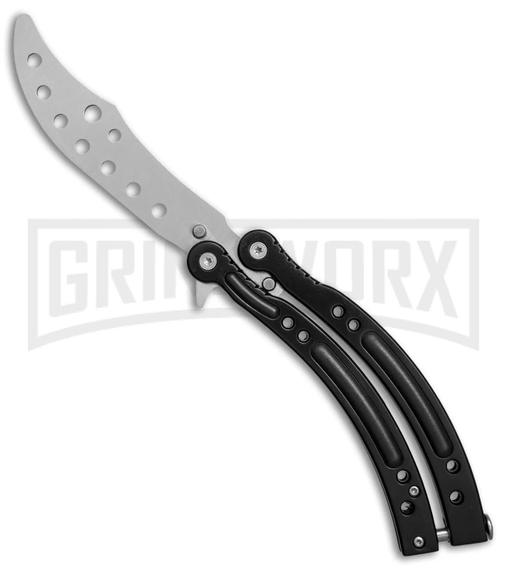Andux CS Black Balisong Butterfly Trainer - Satin Holes 3 Andux CS Black Balisong Butterfly Trainer - Satin Holes