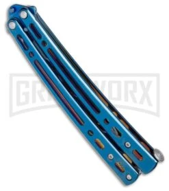 Andux Spectre Blue Balisong Butterfly Trainer - Tanto Blue -Kershaw Store Andux Spectre Blue trainer tanto blue BP 24593 er spine large