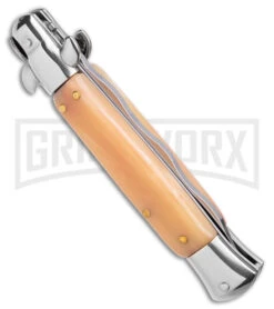 9" Anomaly Stiletto Red Marble Pearlex Automatic Knife - Satin Kriss -Kershaw Store Anomally 9in Stiletto Red Pearlex Bone Auto Satin Kriss BHQ 162125 jr side large