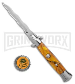 9" Anomaly Stiletto Yellow Pearlex Automatic Knife - Satin Kriss 9 9" Anomaly Stiletto Yellow Pearlex Automatic Knife - Satin Kriss -Kershaw Store Anomally 9in Stiletto Yellow Pearlex Auto Satin Kriss BHQ 162148 jr bottlecap large