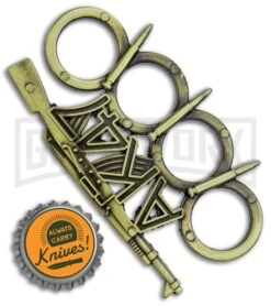 Antique Bronze AK47 Four Hole Paper Weight Knuckles -Kershaw Store Antique Bronze AK47 Knuckles GX 37442 jr bottlecap large
