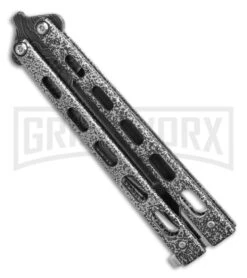 Bear And Son Knives 114 Large Balisong Butterfly Knife - Damascus Tanto -Kershaw Store Bear Butterfly Knife Large Tanto Damascus Blade 4in Plain BHQ 0887 hd side large