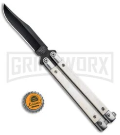 Bear And Son White Smooth Bone Balisong Butterfly Knife - Black Plain 9 Bear And Son White Smooth Bone Balisong Butterfly Knife - Black Plain -Kershaw Store Bear Butterfly Knife White Smooth Bone Handle Black WSB17 BHQ 14380 jr bottlecap large