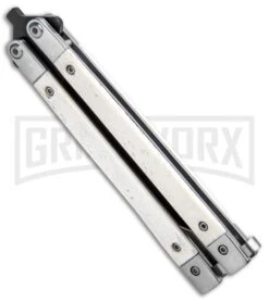 Bear And Son White Smooth Bone Balisong Butterfly Knife - Black Plain 8 Bear And Son White Smooth Bone Balisong Butterfly Knife - Black Plain -Kershaw Store Bear Butterfly Knife White Smooth Bone Handle Black WSB17 BHQ 14380 jr side large