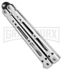 Bear OPS Bear Song IV Silver Balisong Butterfly Knife W/Trainer - Black Plain -Kershaw Store Bear OPS Bear Song IV Butterfly Aluminum with Trainer Black B 400 B TR BHQ 74868 jr side large