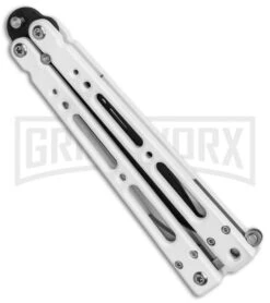 Bear OPS Bear Song IV Arctic White Balisong Butterfly Knife W/Trainer - Black -Kershaw Store Bear Ops Bear Song IV Butterfly Arctic White Trainer Satin B 400 ALW B BHQ 79336 jr spine large