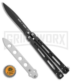 Bear OPS Bear Song IV Black Balisong Butterfly Knife W/Trainer - Black Plain -Kershaw Store Bear Ops Bear Song IV Butterfly Black Aluminum Trainer Black BHQ 75569 jr bottlecap large