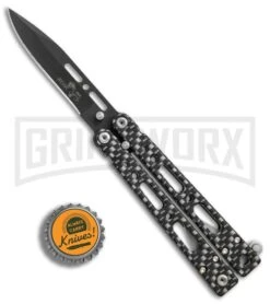 Bear OPS Bear Song IV Sim. Carbon Fiber Small Butterfly Knife - Black Plain -Kershaw Store Bear Ops Bear Song IV small sim carbon fiber black BHQ 75950 er bottlecap large
