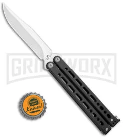 Bear Ops Bear Song VIII Black Butterfly Knife - Clip Point Satin Plain -Kershaw Store Bear Ops Bear Song VIII Butterfly CP Black Steel Satin BHQ 107303 jr bottlecap large