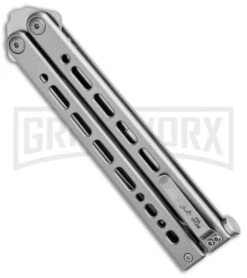 Bear Ops Bear Song VIII Gray Butterfly Knife - Clip Point Satin Plain -Kershaw Store Bear Ops Bear Song VIII Butterfly DP Satin B 800 SS S BHQ 102069 jr side large
