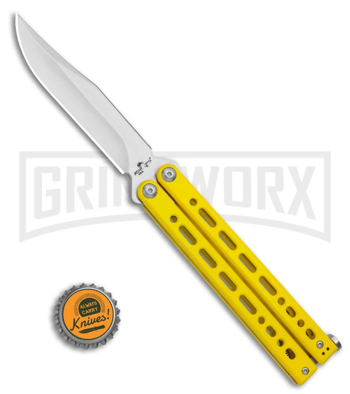 Bear Ops Bear Song VIII Yellow Butterfly Knife - Clip Point Satin Plain 6 Bear Ops Bear Song VIII Yellow Butterfly Knife - Clip Point Satin Plain - Image 4