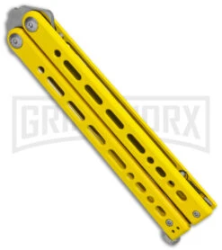 Bear Ops Bear Song VIII Yellow Butterfly Knife - Clip Point Satin Plain 8 Bear Ops Bear Song VIII Yellow Butterfly Knife - Clip Point Satin Plain -Kershaw Store Bear Ops Bear Song VIII Butterfly Knife Yellow Clip Point 4.5in Satin B 800 SSYW S BHQ 113965 LS Side large