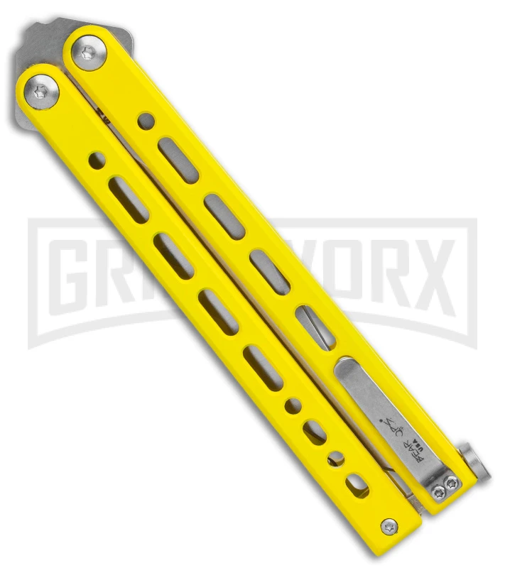 Bear Ops Bear Song VIII Yellow Butterfly Knife - Clip Point Satin Plain 4 Bear Ops Bear Song VIII Yellow Butterfly Knife - Clip Point Satin Plain - Image 2