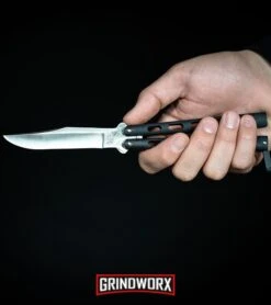 Bear And Son Knives 114 Silver Vein Balisong Butterfly Knife - Damascus Plain -Kershaw Store Bear Son 114B Large Butterfly Knife Black Satin BHQ 0364 kp in hand web large 5