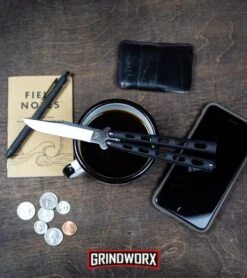 Bear And Son Knives 114 Blue Balisong Butterfly Knife - Satin Plain 4TH18 -Kershaw Store Bear Son 114B Large Butterfly Knife Black Satin BHQ 0364 kp lifestyle web large 3