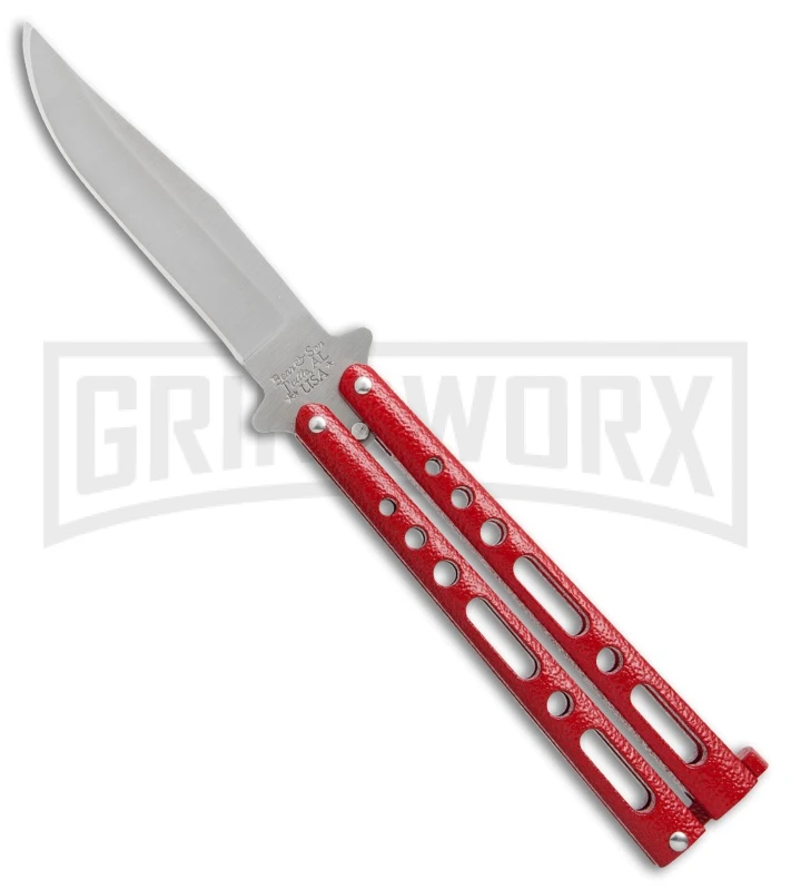 Bear & Son Knives Red Large 117 Balisong Butterfly Knife - Satin Plain 4TH18 3 Bear & Son Knives Red Large 117 Balisong Butterfly Knife - Satin Plain 4TH18