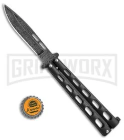 Bear & Son 115D Black Butterfly Knife - Damascus Plain -Kershaw Store Bear Son Butterfly black damascus BHQ 50074 er size jr large