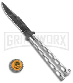 Bear & Son Knives SS14D Stainless Steel Butterfly Knife - Clip Point Damascus -Kershaw Store Bear Son Clip Point Butterfly SS Damascus BHQ 88016 er bottlecap large