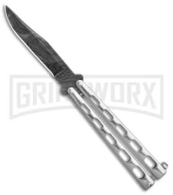 Bear & Son Knives SS14D Stainless Steel Butterfly Knife - Clip Point Damascus