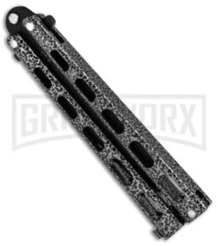 Bear & Son 115 Tanto Silver Vein Butterfly Knife - Black Plain -Kershaw Store Bear Son Large Butterfly Silver Speckle Black Tanto 115TAN BHQ 52096 jr side large