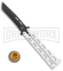 Bear & Son 115TANW White Butterfly Knife - Tanto Black Plain -Kershaw Store Bear Son Large Butterfly tanto white black BHQ 76613 er bottlecap large